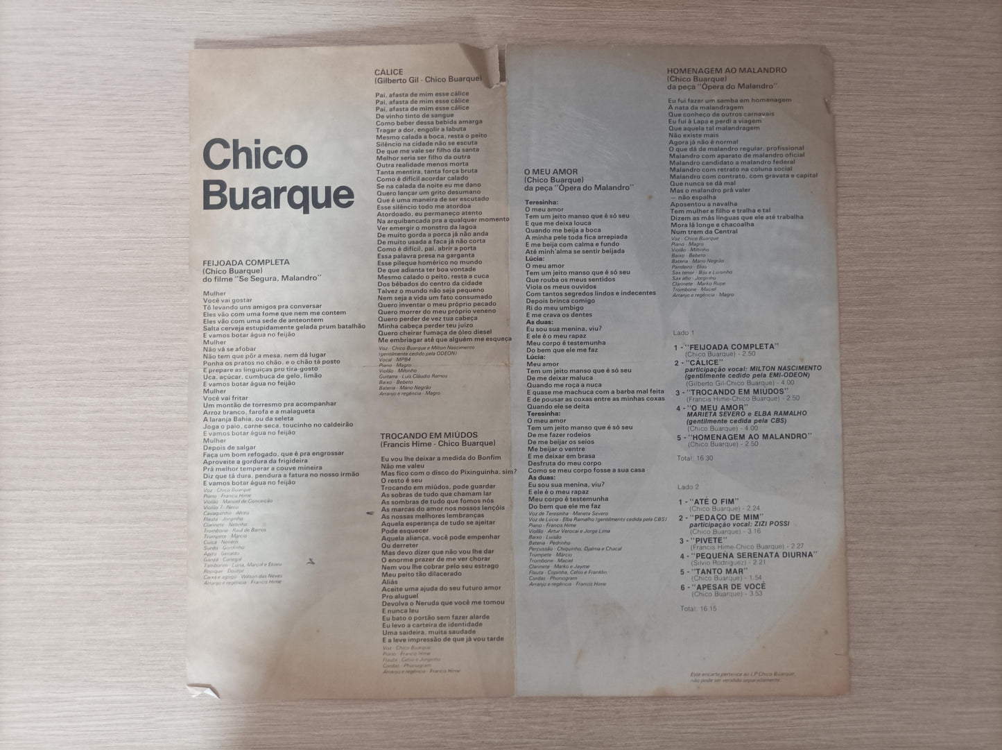 Lp Vinil Chico Buarque 1978 Com Encarte